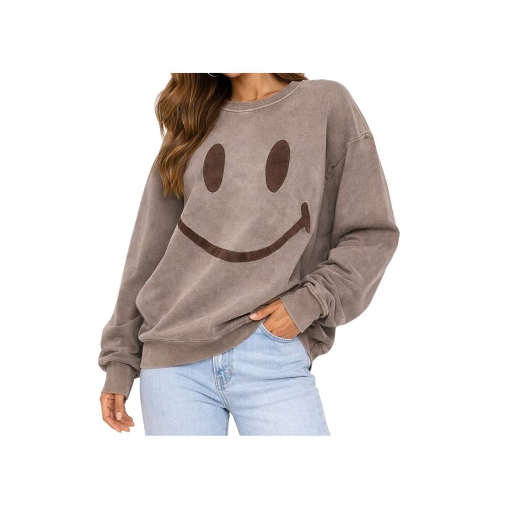Market x Smiley Vintage Wash Appliqué Smiley Crewneck Sweatshirt Brown Small